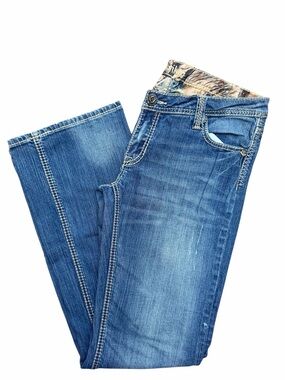 ADIKTD Low Rise Bootcut Jeans Size 10 W31 L33 Embroidered Pocket Thick Stitch